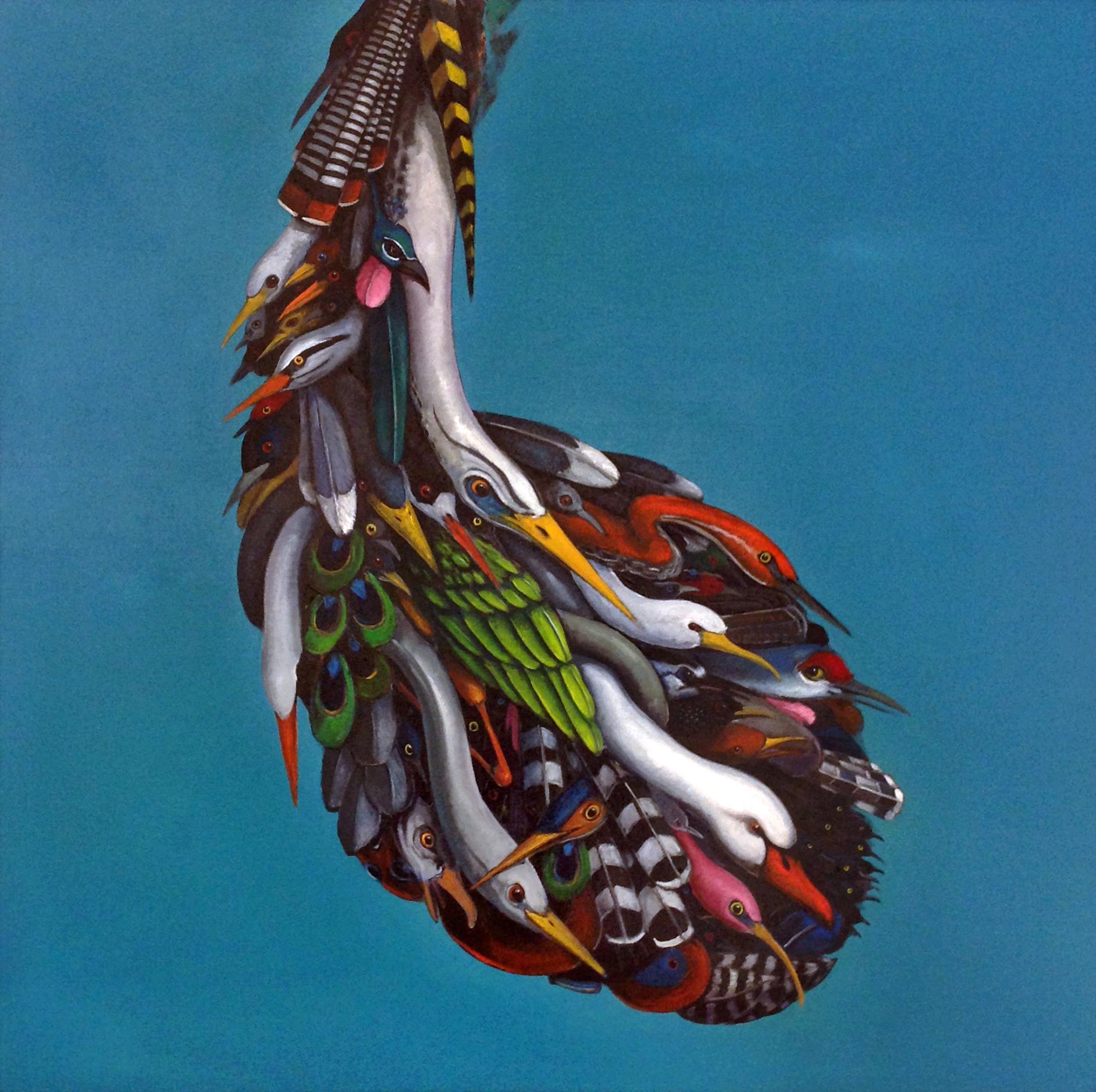 Pendulum, par Ed Smith, peinture abstraite d'oiseau, huile sur toile -  Encadrement, nature  1