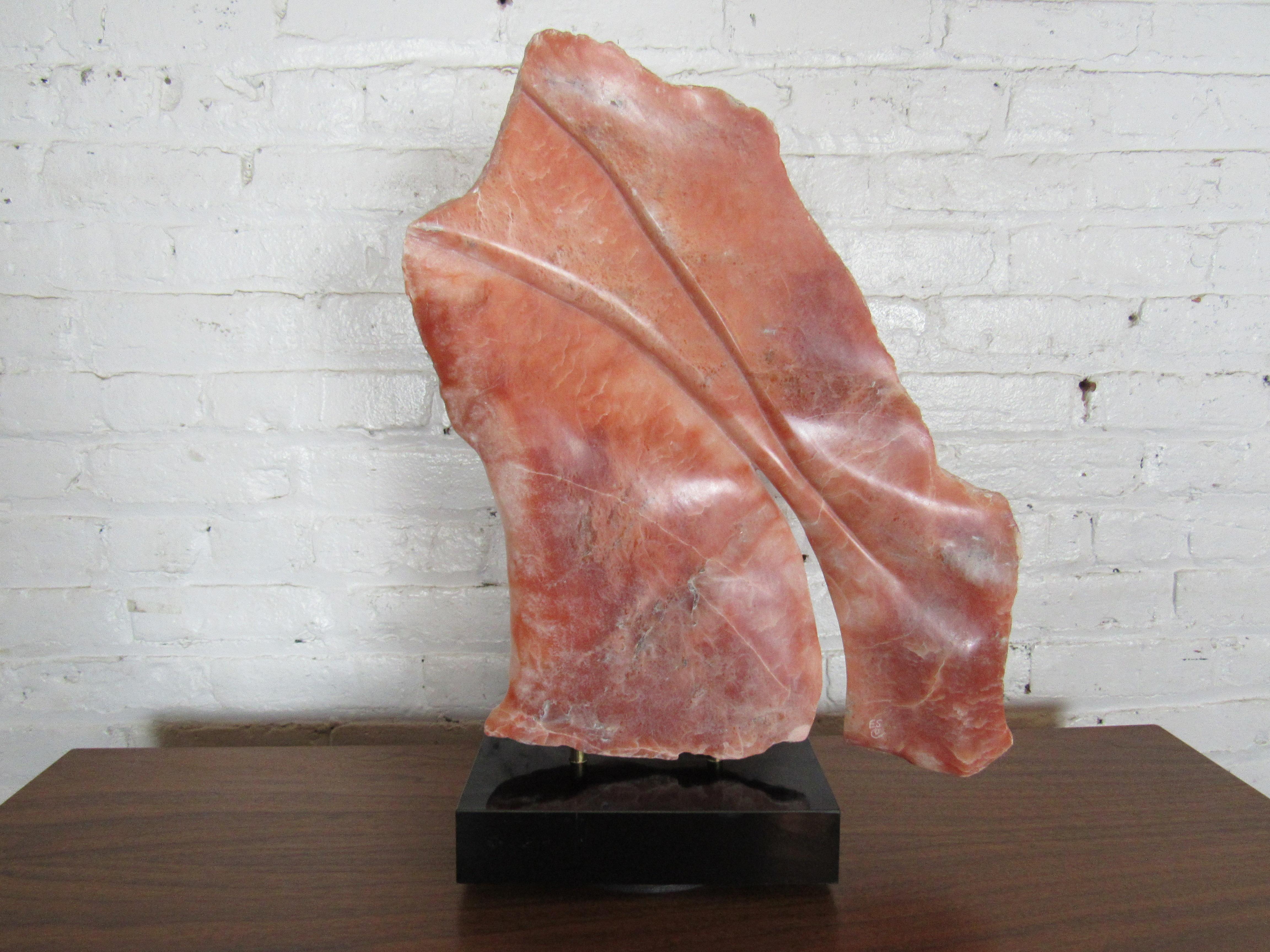 Stone Ed Stertz Salmon Marble Table Sculpture For Sale