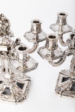 ED. TETARD - Pareja de Candelabros Fondo Plata Maciza Vintage ART DECO