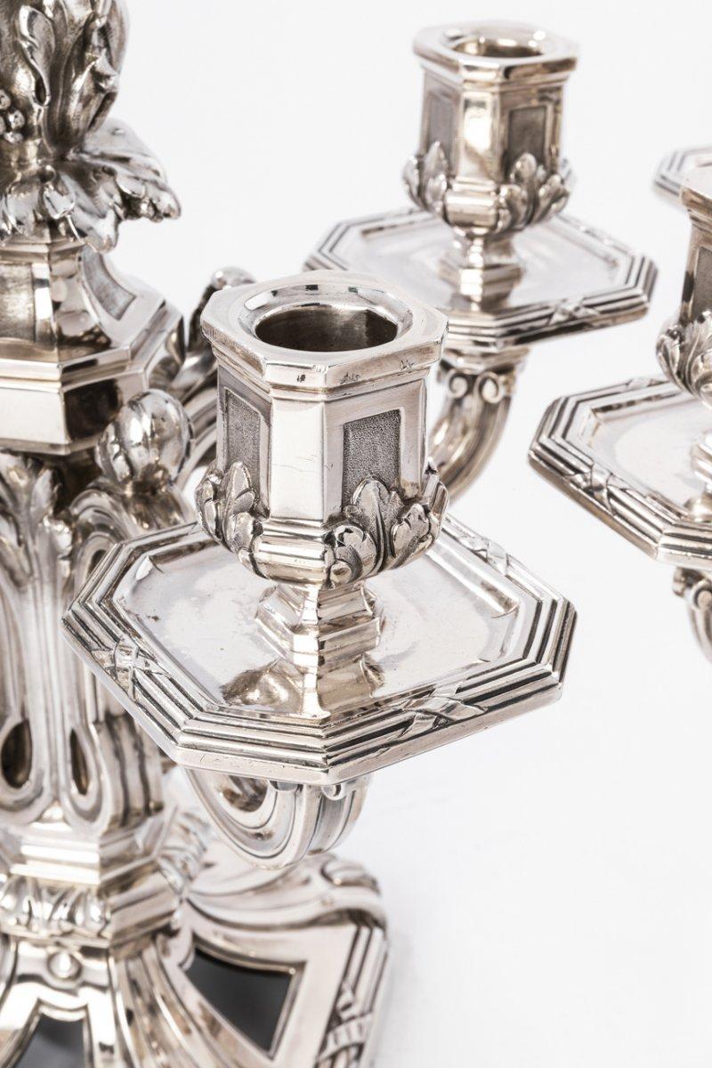 ED. TETARD – Paar Kandelaber mit Untergestell aus massivem Silber, Vintage ART DECO im Angebot 1