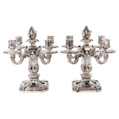 ED. TETARD - Pareja de Candelabros Fondo Plata Maciza Vintage ART DECO