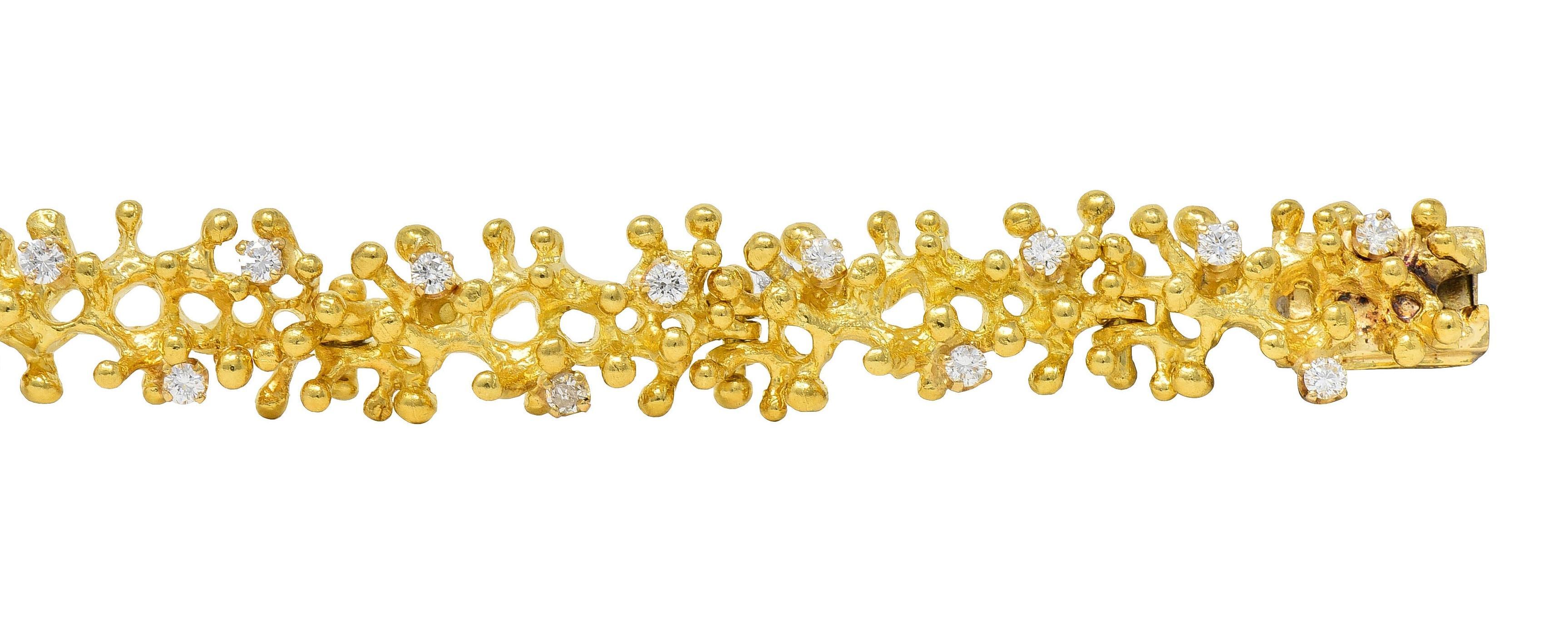Ed Weiner 1960's Brutalist 0.96 CTW Diamond 14K Yellow Gold Vintage Bracelet In Excellent Condition In Philadelphia, PA