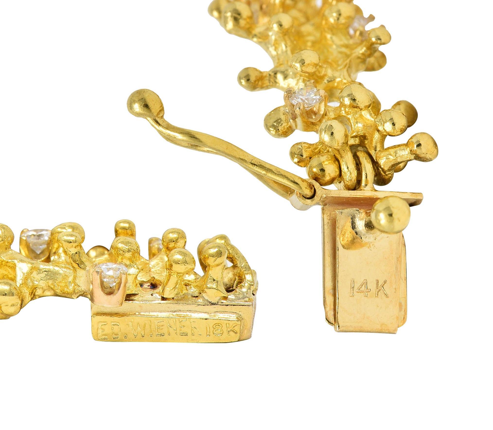 Women's or Men's Ed Weiner 1960's Brutalist 0.96 CTW Diamond 14K Yellow Gold Vintage Bracelet