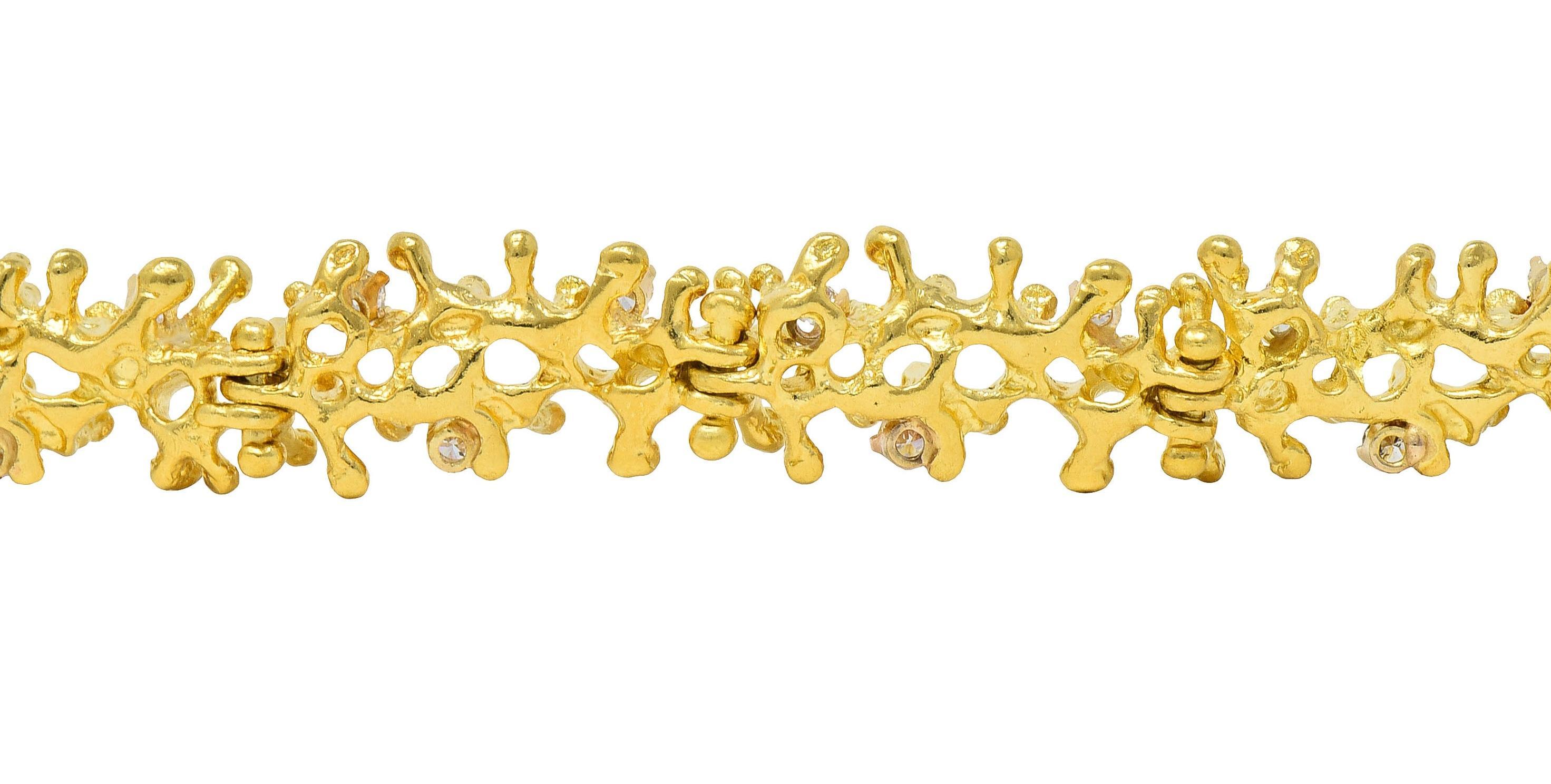 Ed Weiner 1960's Brutalist 0.96 CTW Diamond 14K Yellow Gold Vintage Bracelet 1