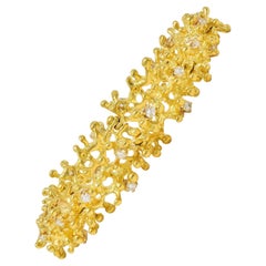 Ed Weiner 1960's Brutalist 0.96 CTW Diamond 14K Yellow Gold Vintage Bracelet