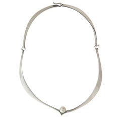 Ed Weiner Mid-Century Modernist Silver and Pearl Necklace