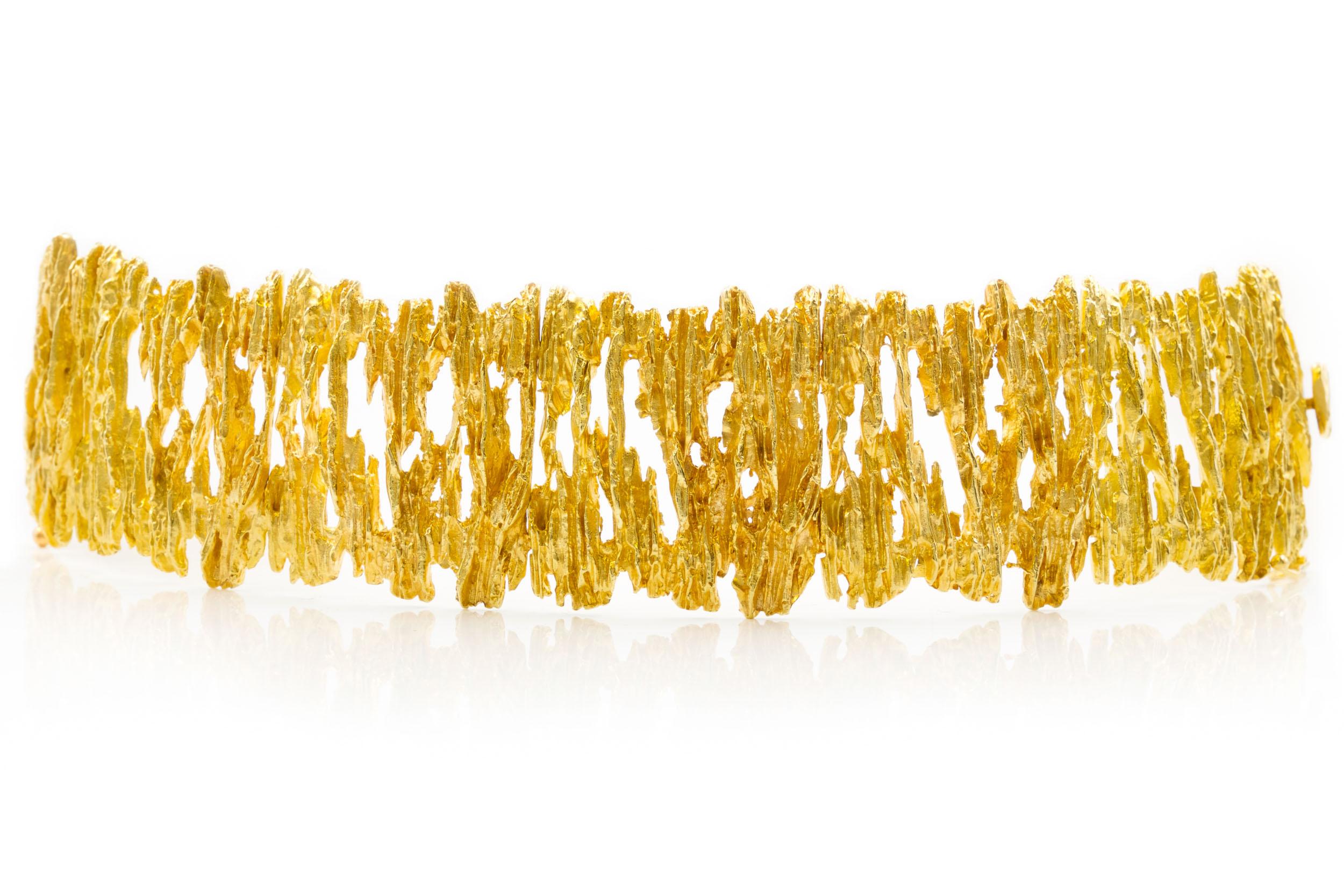 American Ed Wiener Organic Modernism 14K Solid Yellow Gold Bracelet For Sale