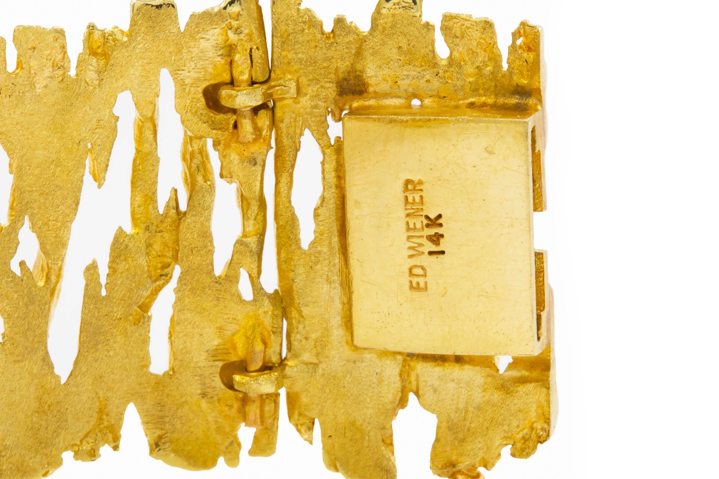 Ed Wiener Organic Modernism 14K Solid Yellow Gold Bracelet For Sale 2