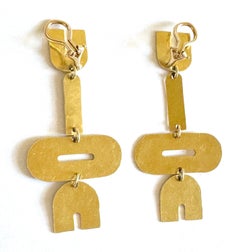 Ed Wiener 14k Yellow Gold Modernist Geometric Drop Dangle Chandelier Earrings