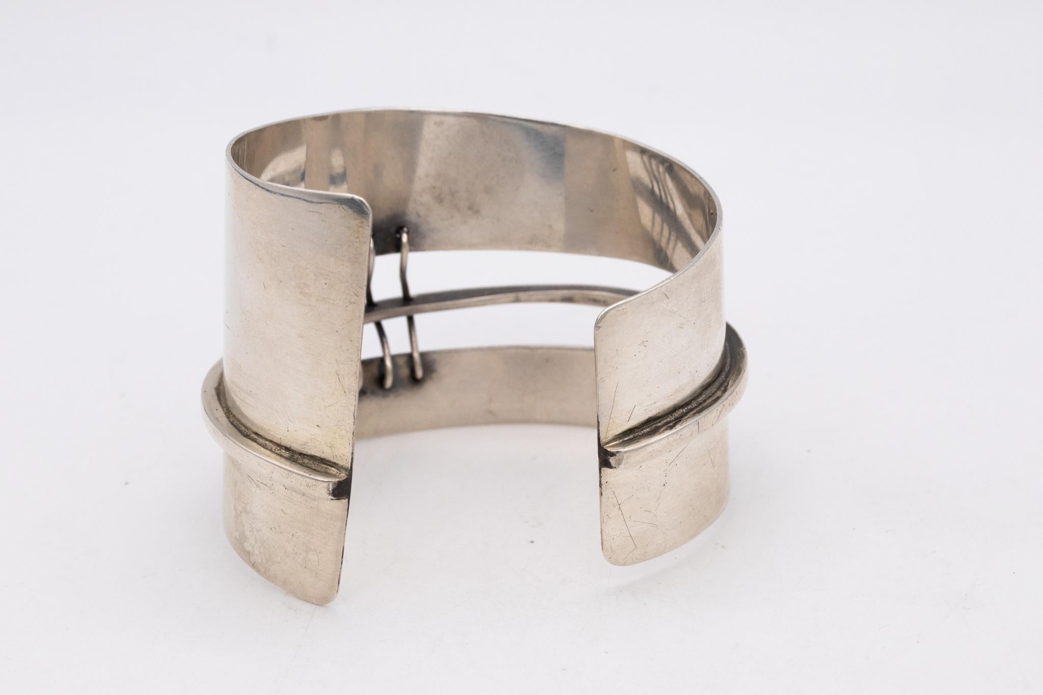 Ed Wiener 1950 New York Constructivist Sculptural Cuff Bracelet in .925 Silver For Sale 1