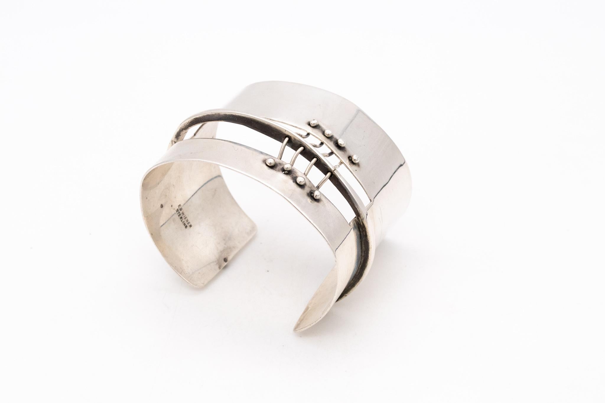 Ed Wiener 1950 New York Constructivist Sculptural Cuff Bracelet in .925 Silver For Sale 4