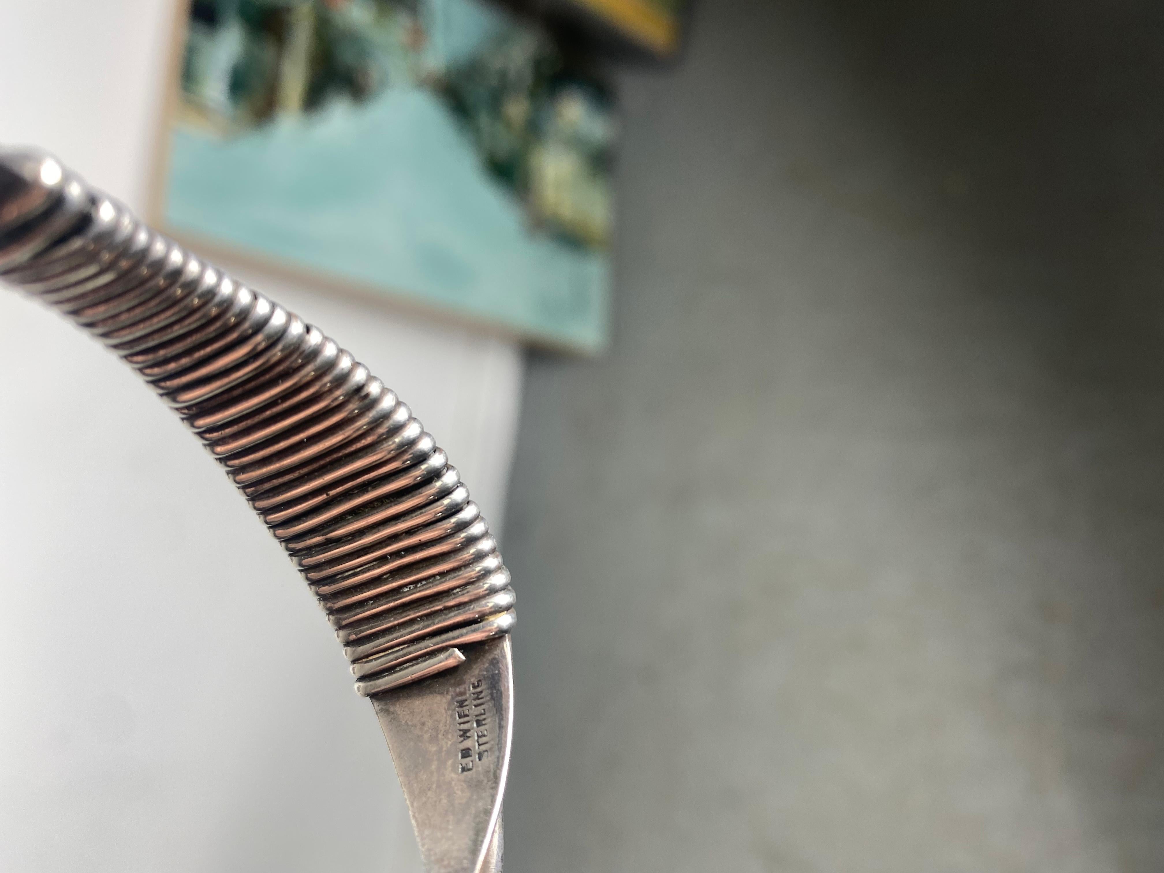 Ed Wiener 1954 New York Rare Modernist Sculptural Cuff Bracelet .925 Sterling In Excellent Condition For Sale In Buffalo, NY