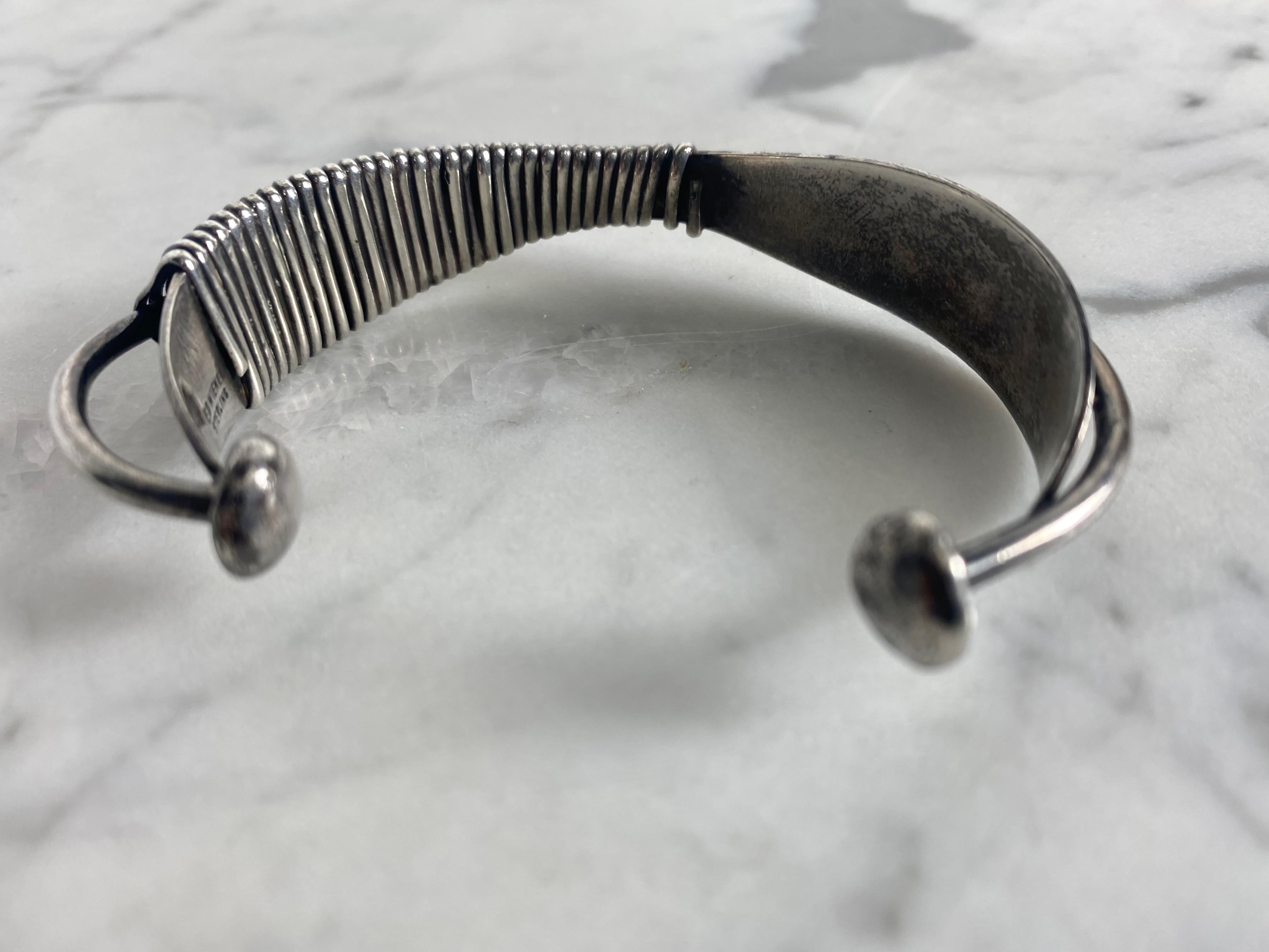 Mid-20th Century Ed Wiener 1954 New York Rare Modernist Sculptural Cuff Bracelet .925 Sterling For Sale