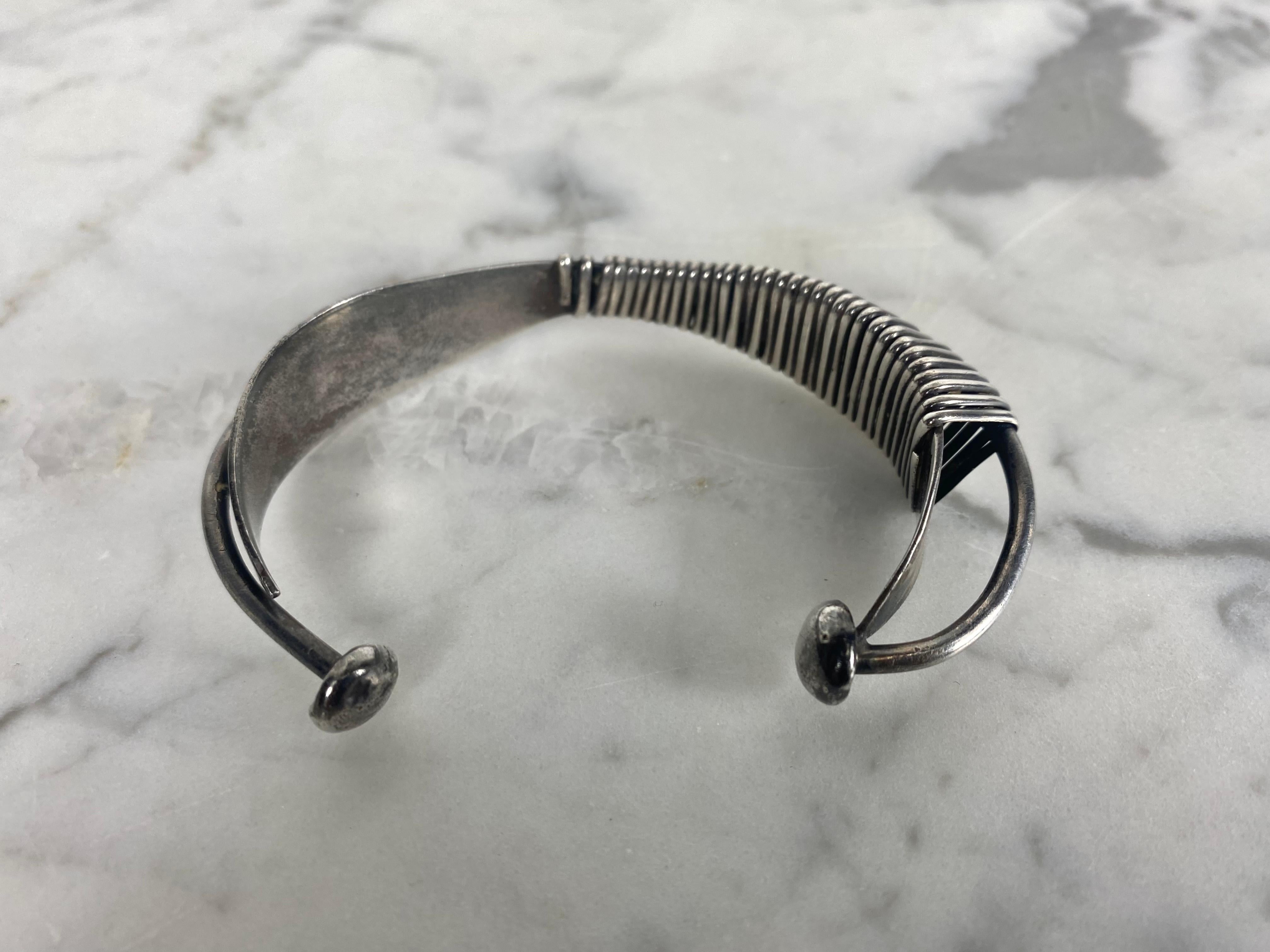 Sterling Silver Ed Wiener 1954 New York Rare Modernist Sculptural Cuff Bracelet .925 Sterling For Sale