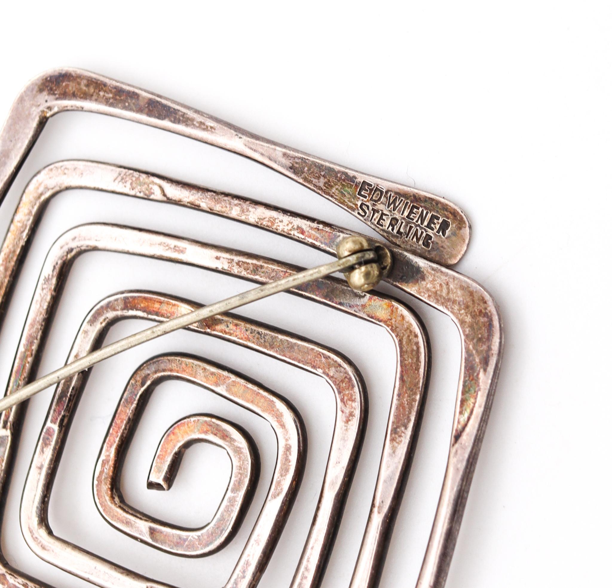 Ed Wiener 1960 New York Vintage Geometric Brooch In .925 Sterling Silver In Excellent Condition In Miami, FL