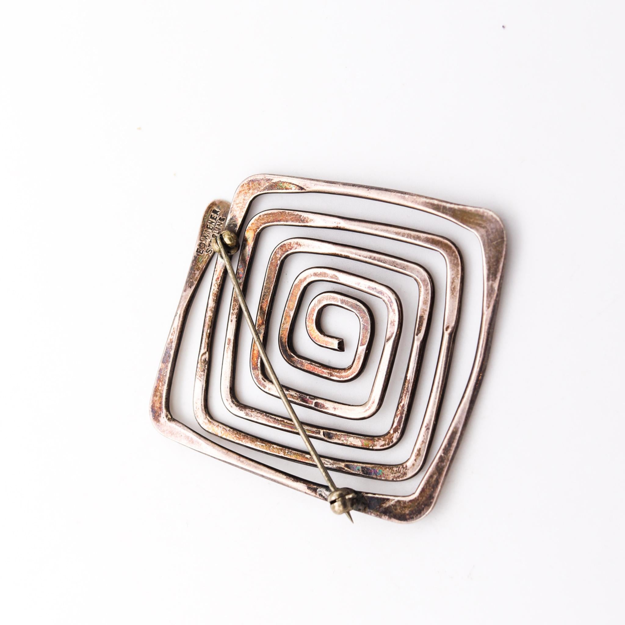 Women's or Men's Ed Wiener 1960 New York Vintage Geometric Brooch In .925 Sterling Silver