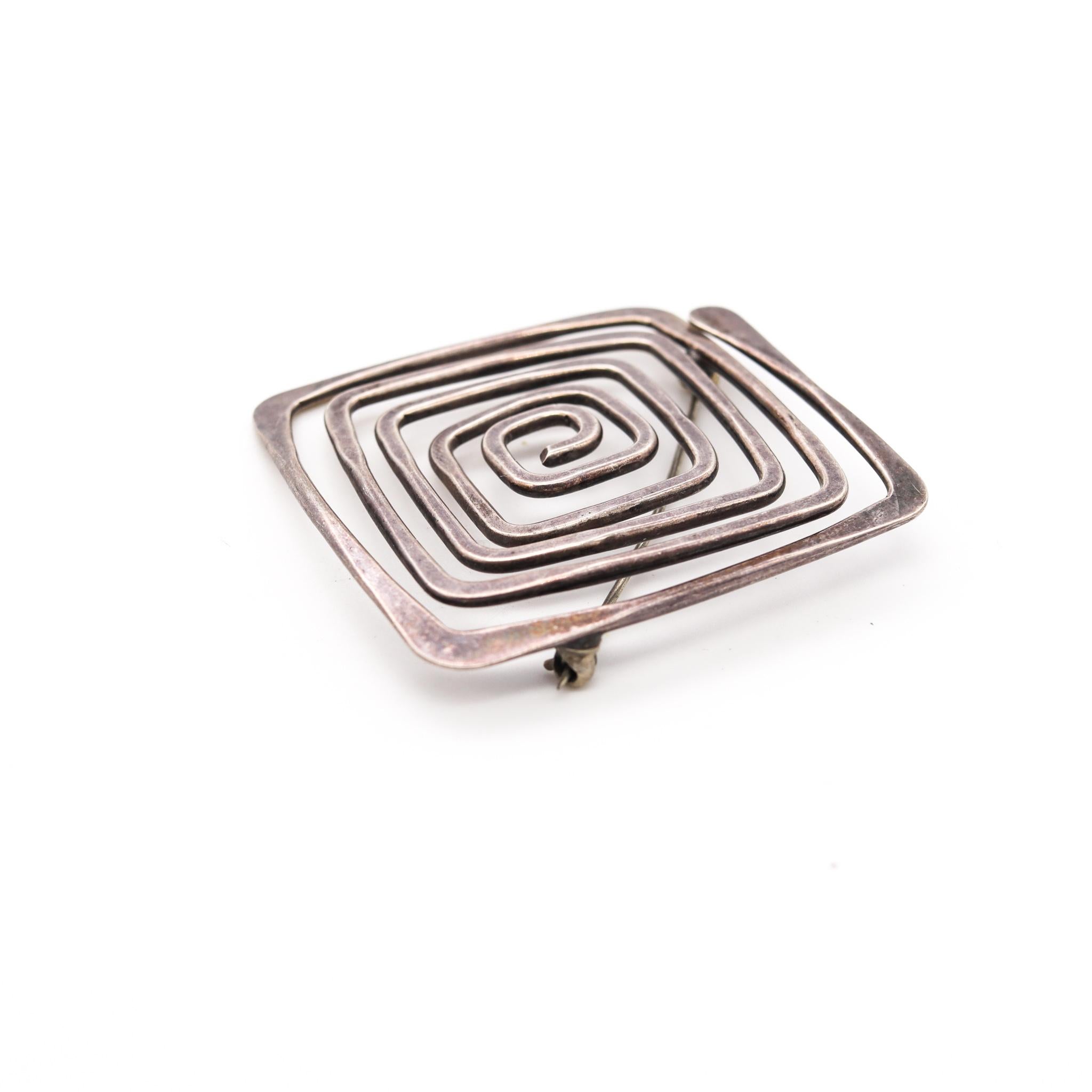 Ed Wiener 1960 New York Vintage Geometric Brooch In .925 Sterling Silver 1