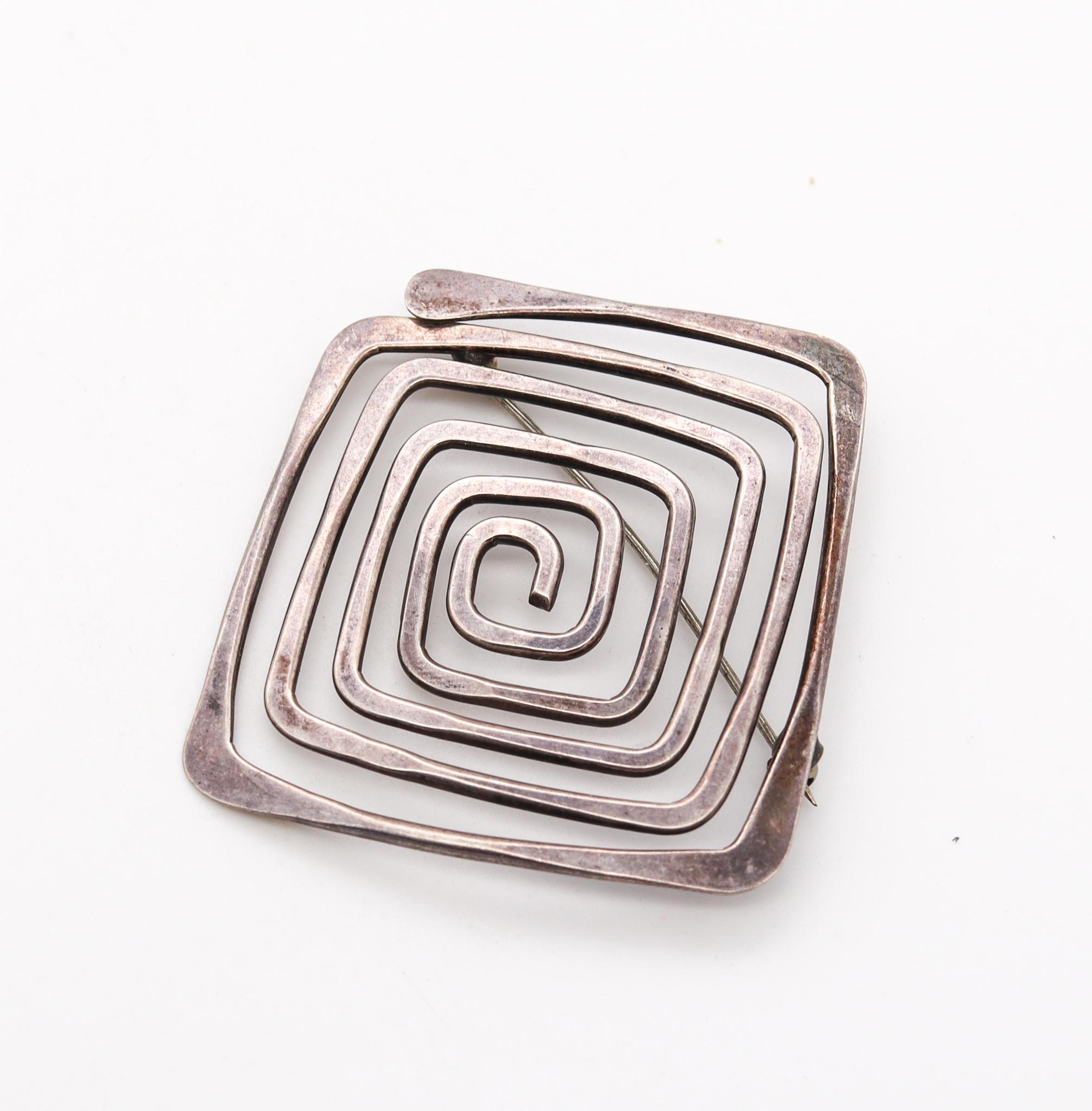 Ed Wiener 1960 New York Vintage Geometric Brooch In .925 Sterling Silver 2