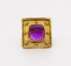 Ed Wiener 1970 Sculptural Cocktail Ring in 18Kt Yellow Gold with Vivid Amethyst