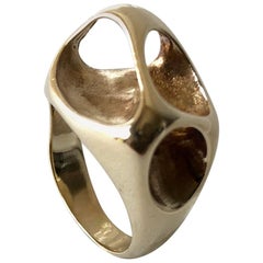 14K Gold abstrakter amerikanischer modernistischer Ring mit offenem Design von Ed Wiener