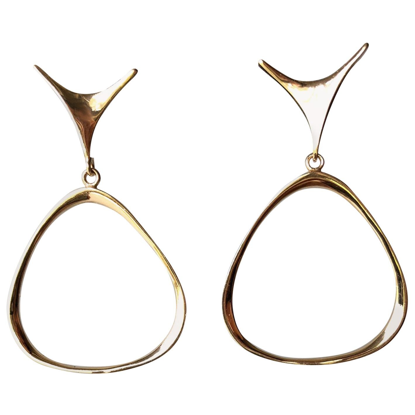 Ed Wiener Gold New York Modernist Dangling Hoop Earrings