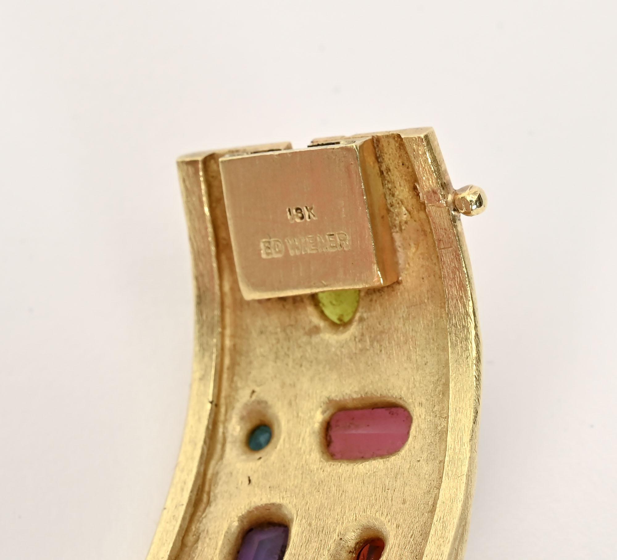 Ed Wiener Hinged Bangle Bracelet with Gemstones In Excellent Condition For Sale In Darnestown, MD