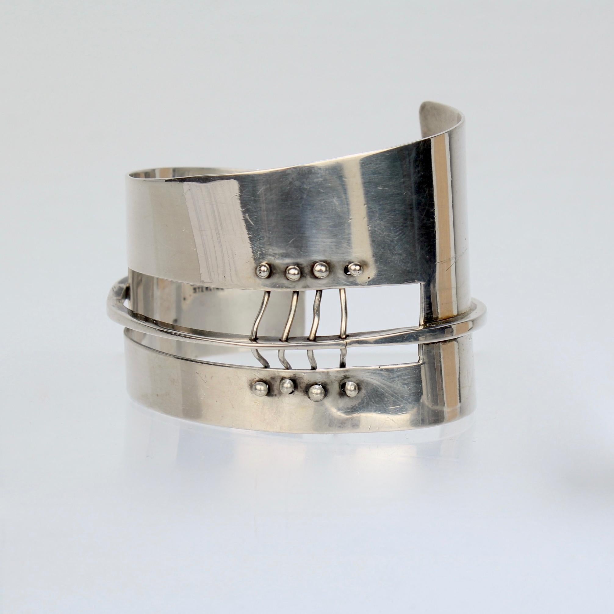 Ed Wiener MidCentury Modern Sterling Silver Cuff Bracelet For Sale at