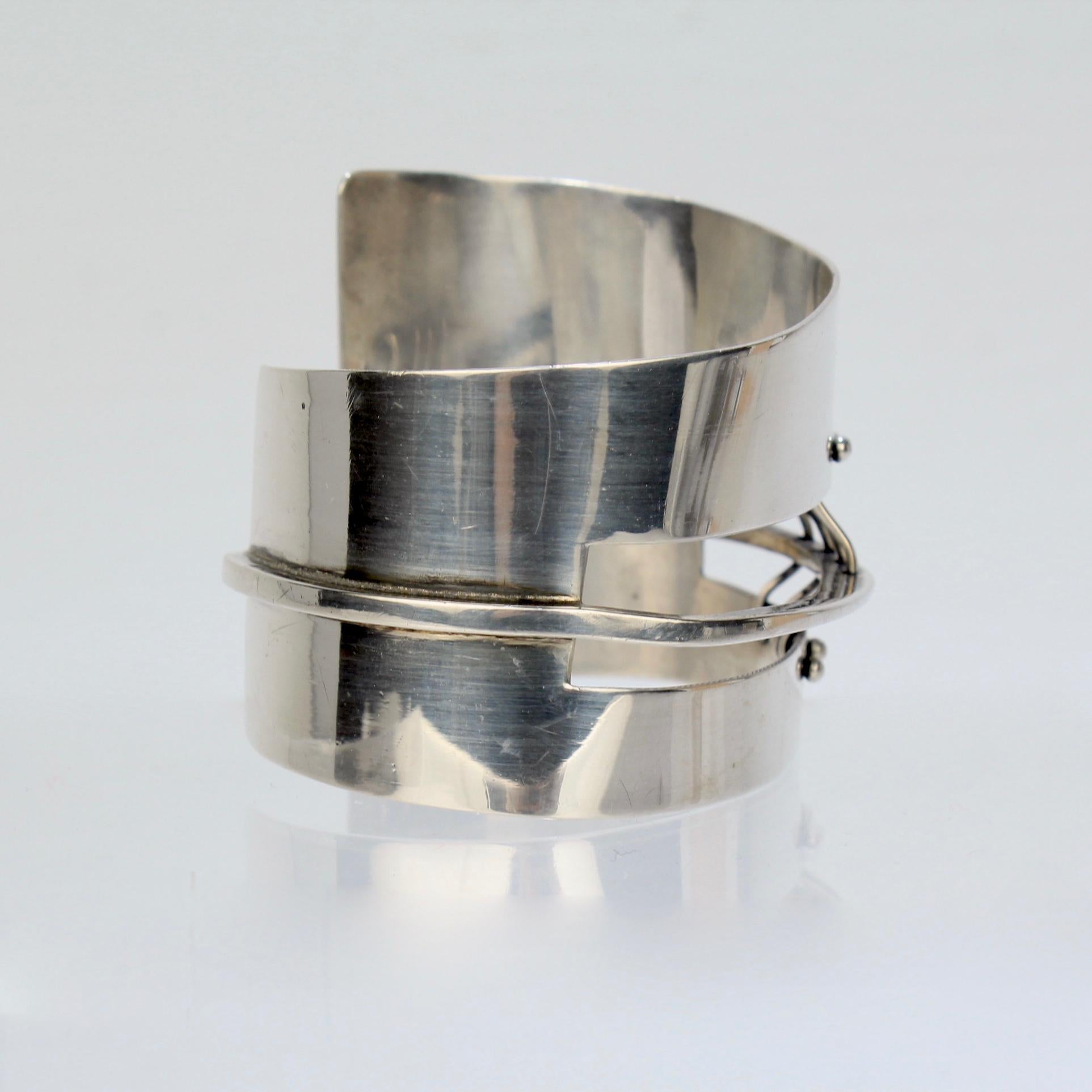 Modernist Ed Wiener Mid-Century Modern Sterling Silver Cuff Bracelet