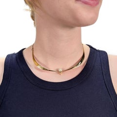 Ed Wiener Modernist 14K Gold & Pearl Curvex Choker Necklace or Collar