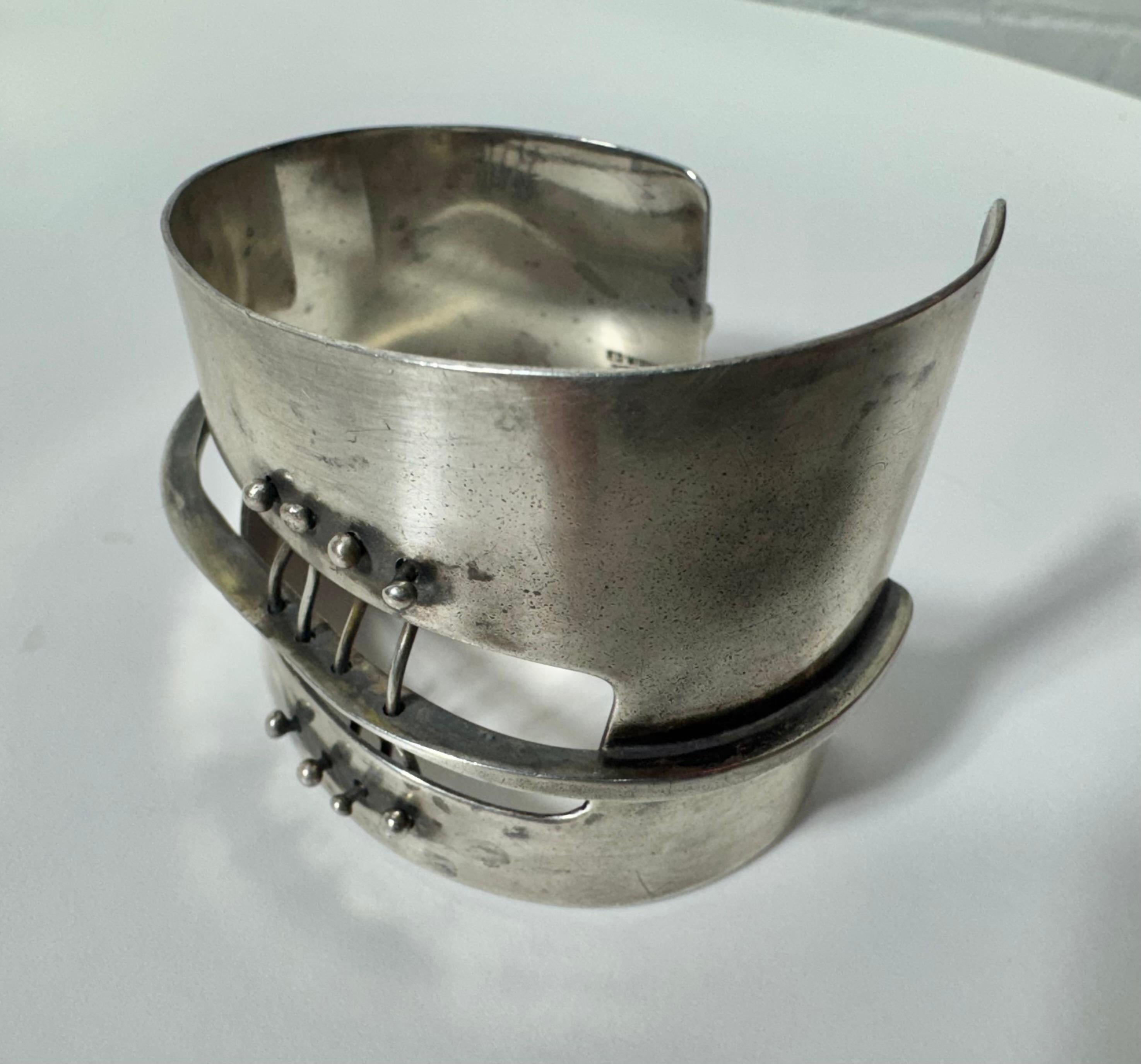 Mid-Century moderno Bracciale Modernista Ed Wiener in argento Sterling New York 1950's .925 in vendita