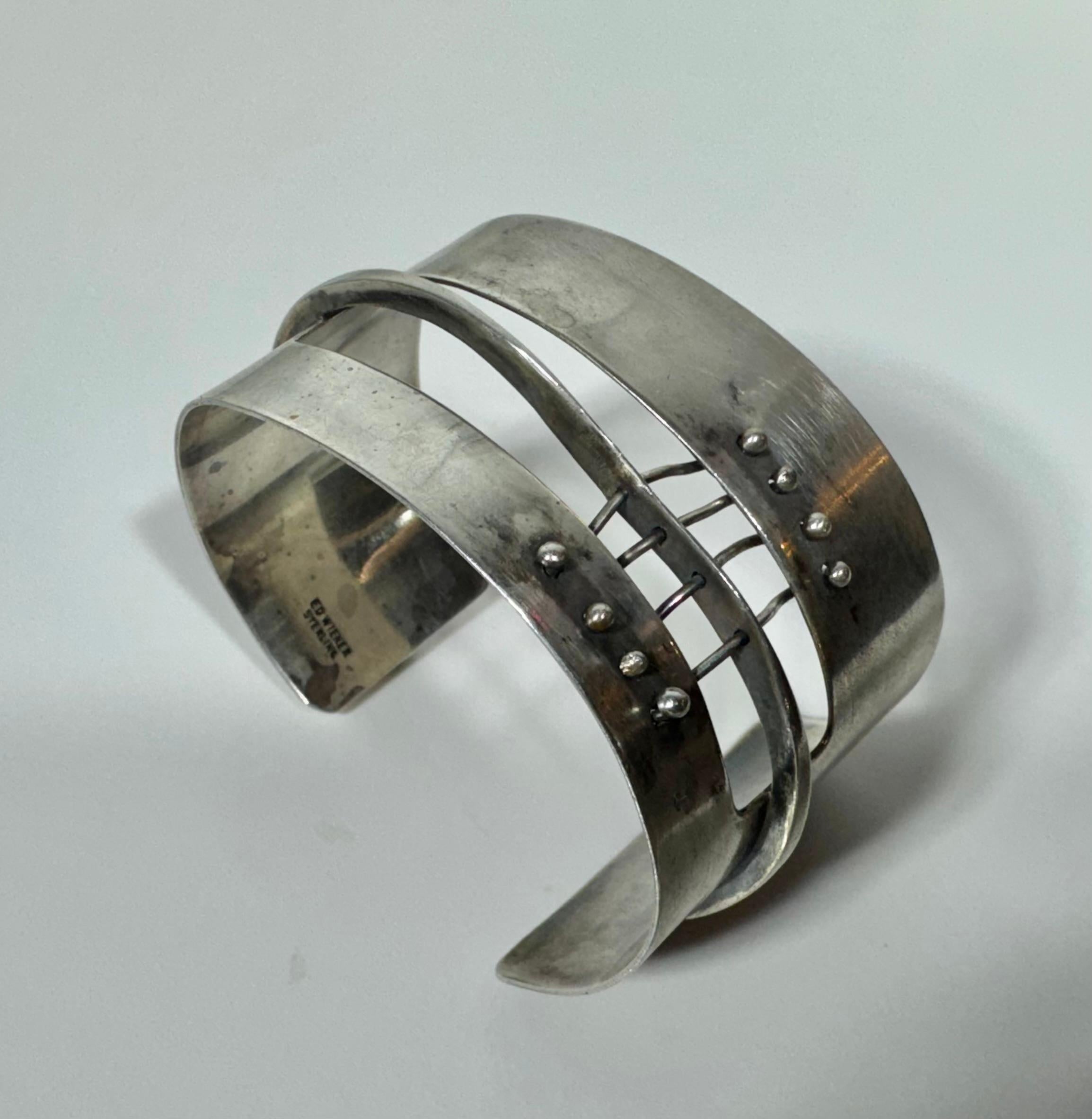Argento 925 Bracciale Modernista Ed Wiener in argento Sterling New York 1950's .925 in vendita