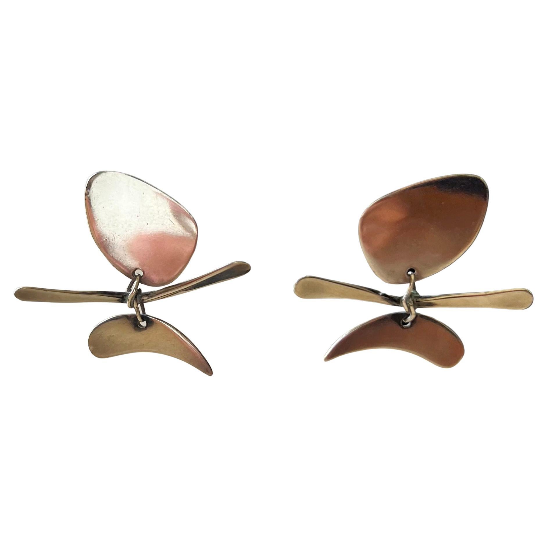 Ed Wiener New York Modernist Sterling Silver Kinetic Pierced Earrings In Good Condition In Palm Springs, CA