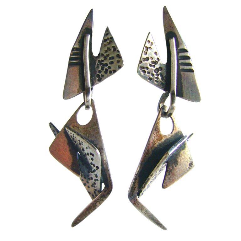 Ed Wiener Studio Sterling Silver Abstract Modernist Earrings In Good Condition In Palm Springs, CA