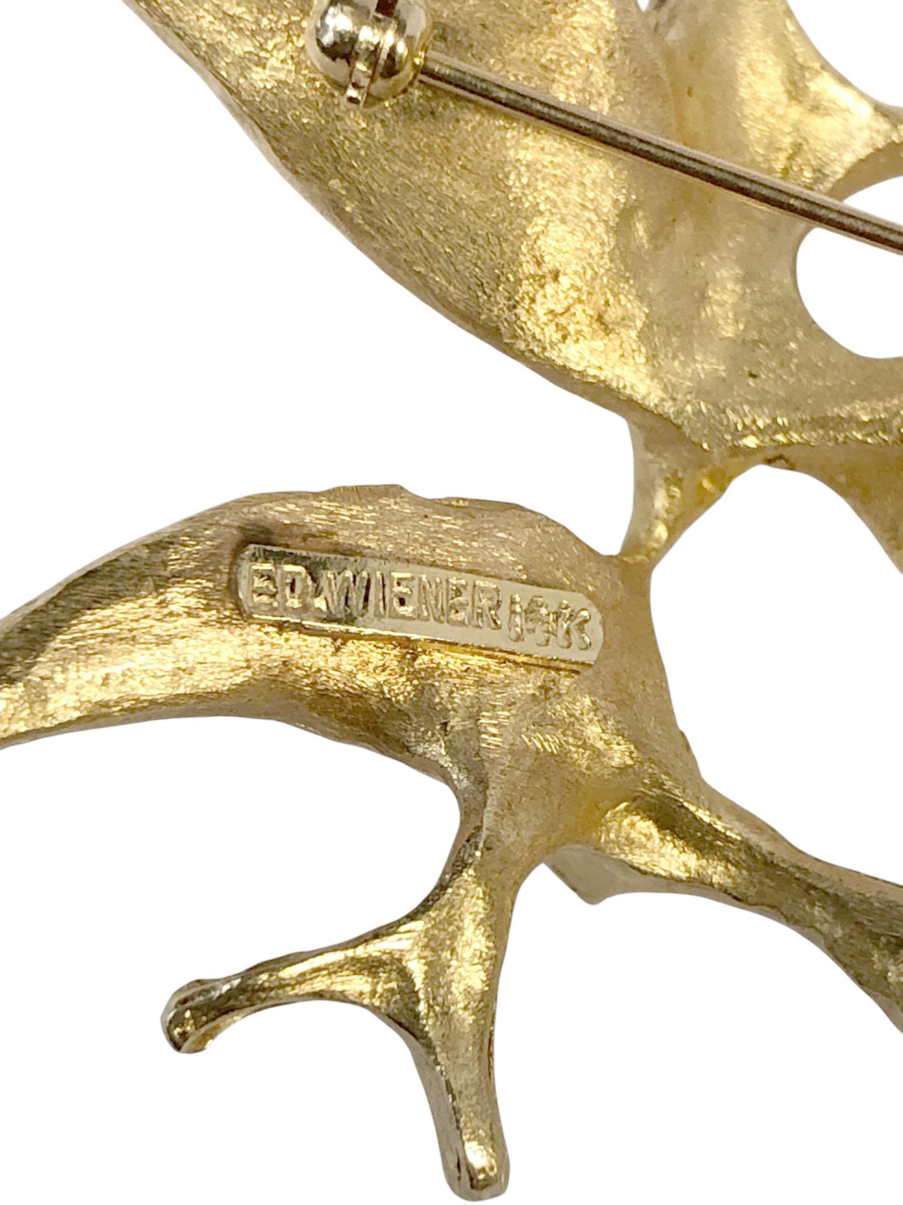 Women's or Men's Ed Wiener Yellow Gold Mid Century Modernist Brooch For Sale