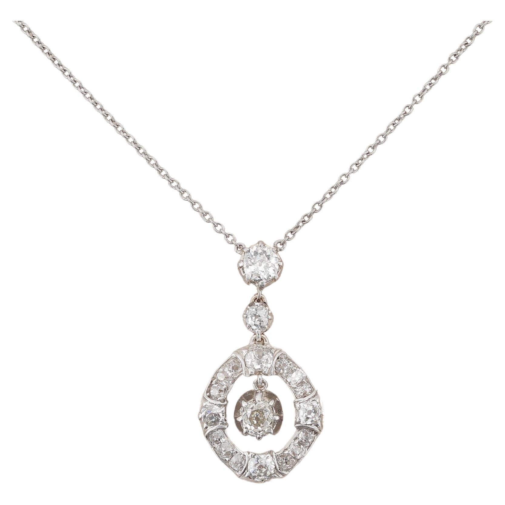 Edardian 1.80 Ct Old Mine Cut Diamond Pendant Necklace Platinum