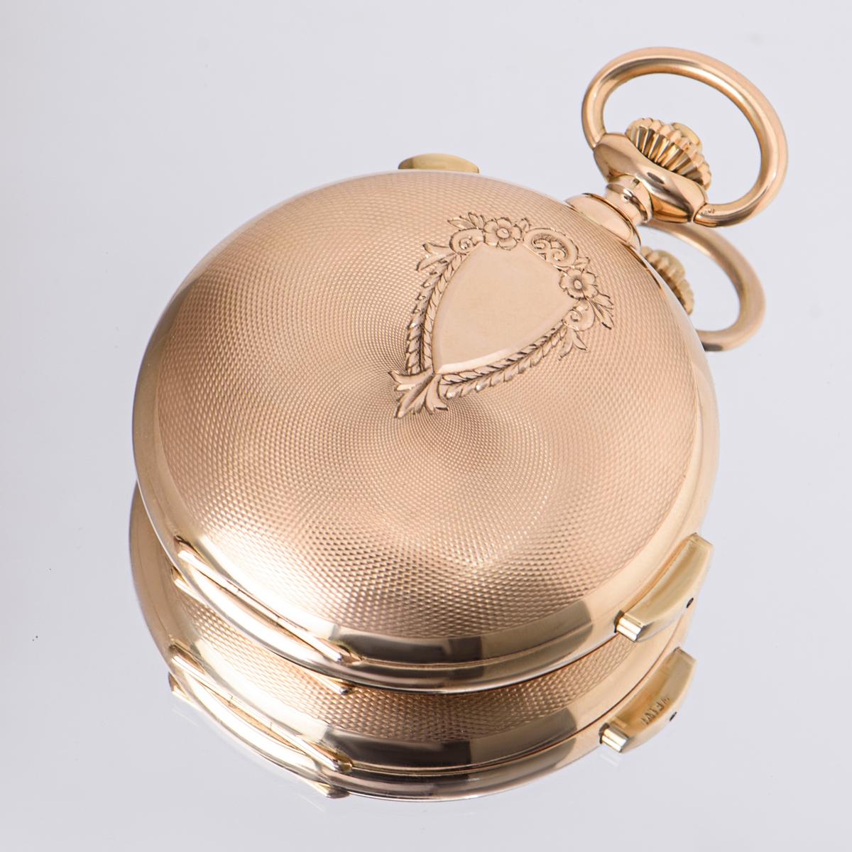 Men's Edda &Co Rose Gold Full Hunter Minute Repeater Calendar Chronograph Pocket Watch