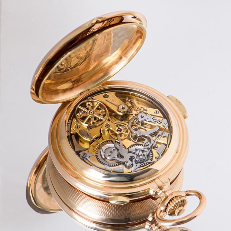 Edda &Co Rose Gold Full Hunter Minute Repeater Calendar Chronograph Pocket Watch For Sale 1