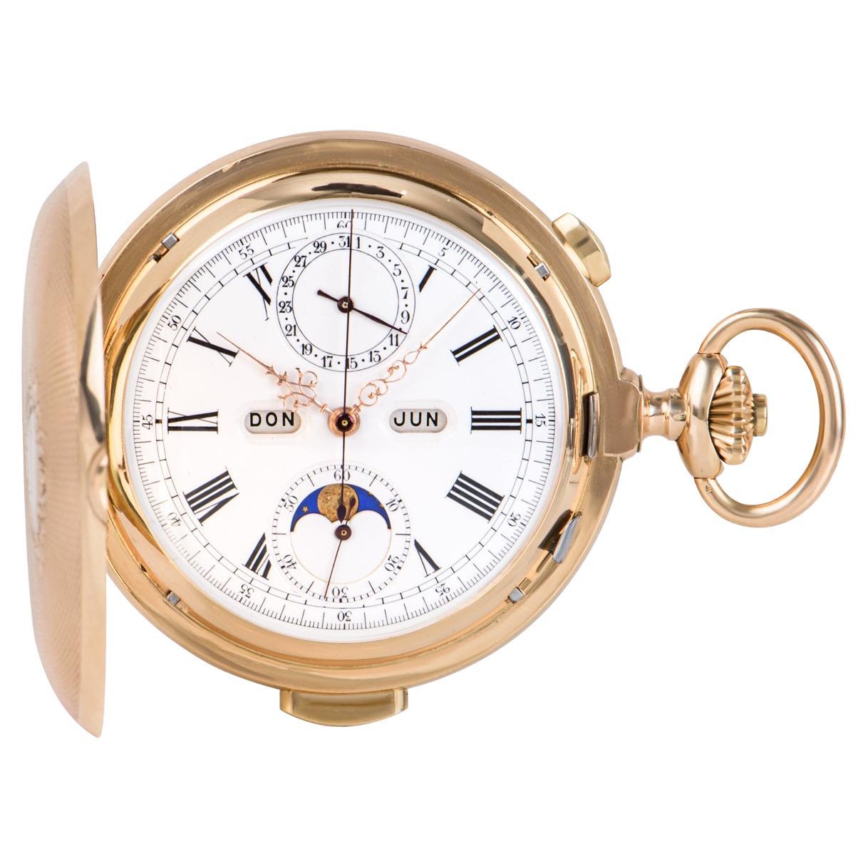 Edda &Co Rose Gold Full Hunter Minute Repeater Calendar Chronograph Pocket Watch