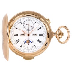 Antique Edda &Co Rose Gold Full Hunter Minute Repeater Calendar Chronograph Pocket Watch