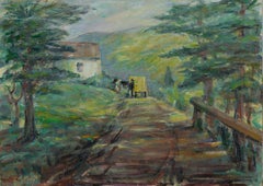 Mid Century Carmel Valley Figurative Landscape The Roadside Grocer by Edda Heath