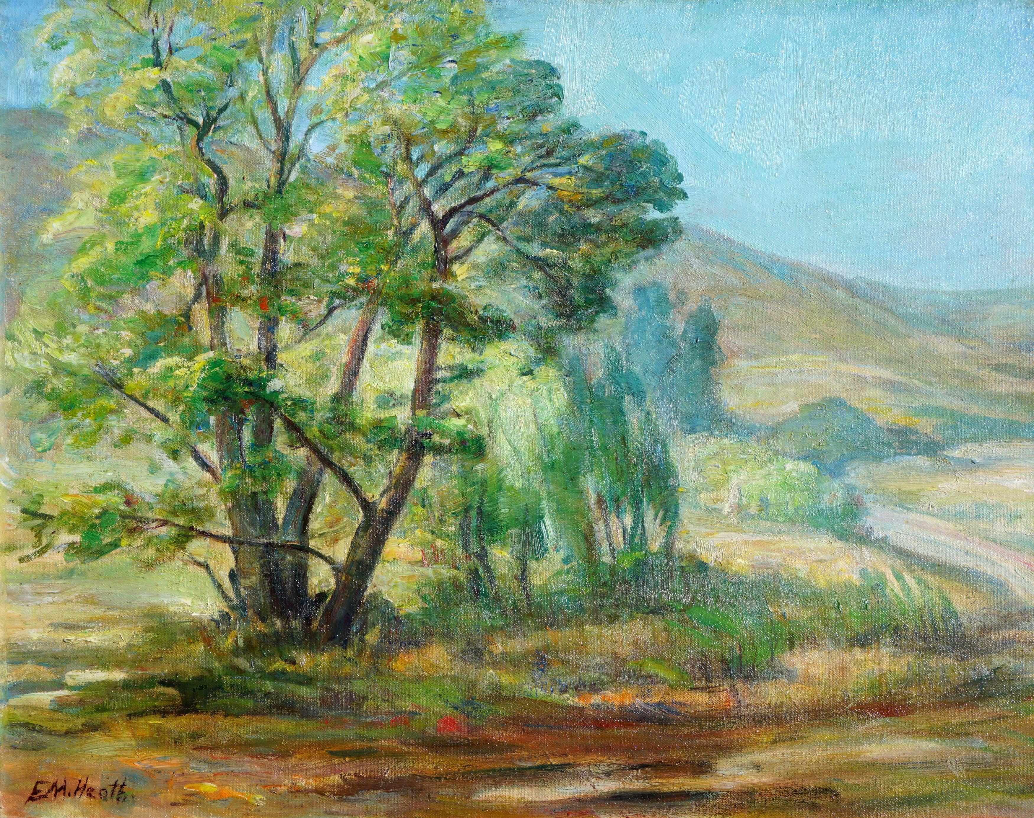 Paysage de Paraiso Hot Springs du milieu du siècle, paysage sur des contreforts de Santa Lucia - Painting de Edda Maxwell Heath