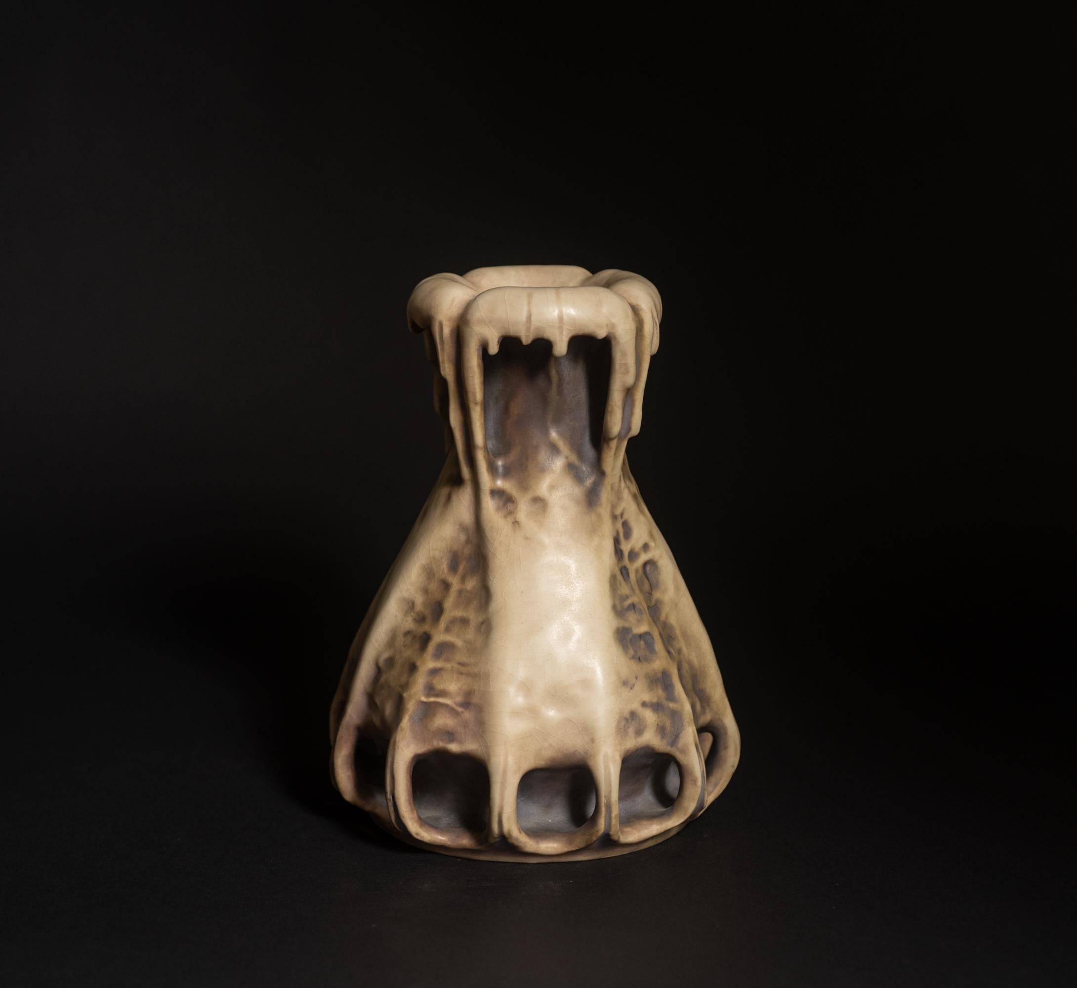 Glazed Edda Series Drip Vase with Four Handles by Fritz Eichmann for RStK Amphora For Sale