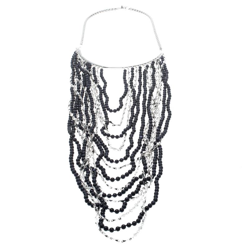Eddie Borgo Navy Blue Bead Chain Multi Strand Collar Necklace
