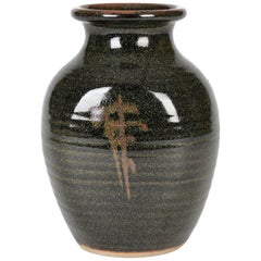 Eddie Hopkins Winchcombe Tenmoku Glazed Studio Pottery Vase