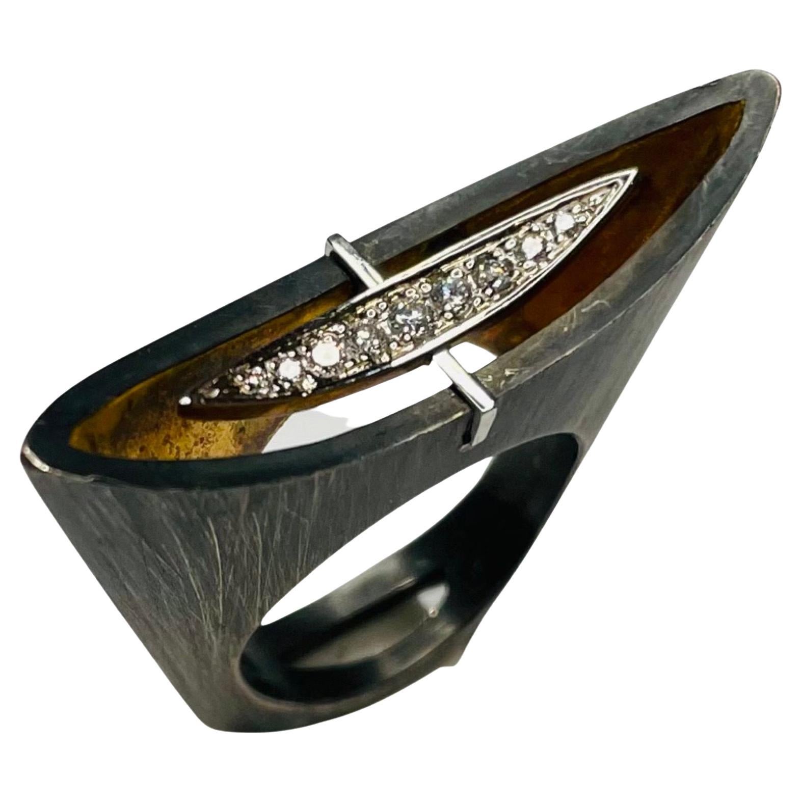 Eddie Sakamoto 18K White Gold and Sterling Silver Diamond Ring