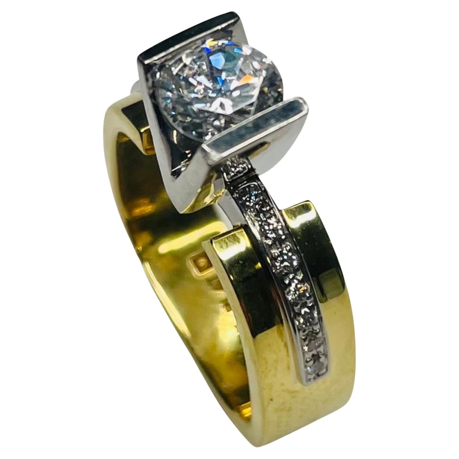 Eddie Sakamoto 18K Yellow Gold, Platinum and Diamond Ring For Sale