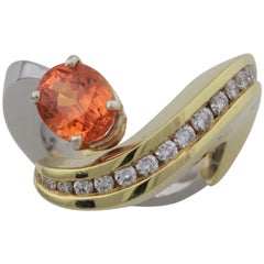 Eddie Sakamoto Designed Spessartite Garnet And Diamond Ring Set In Plat/18ktYG