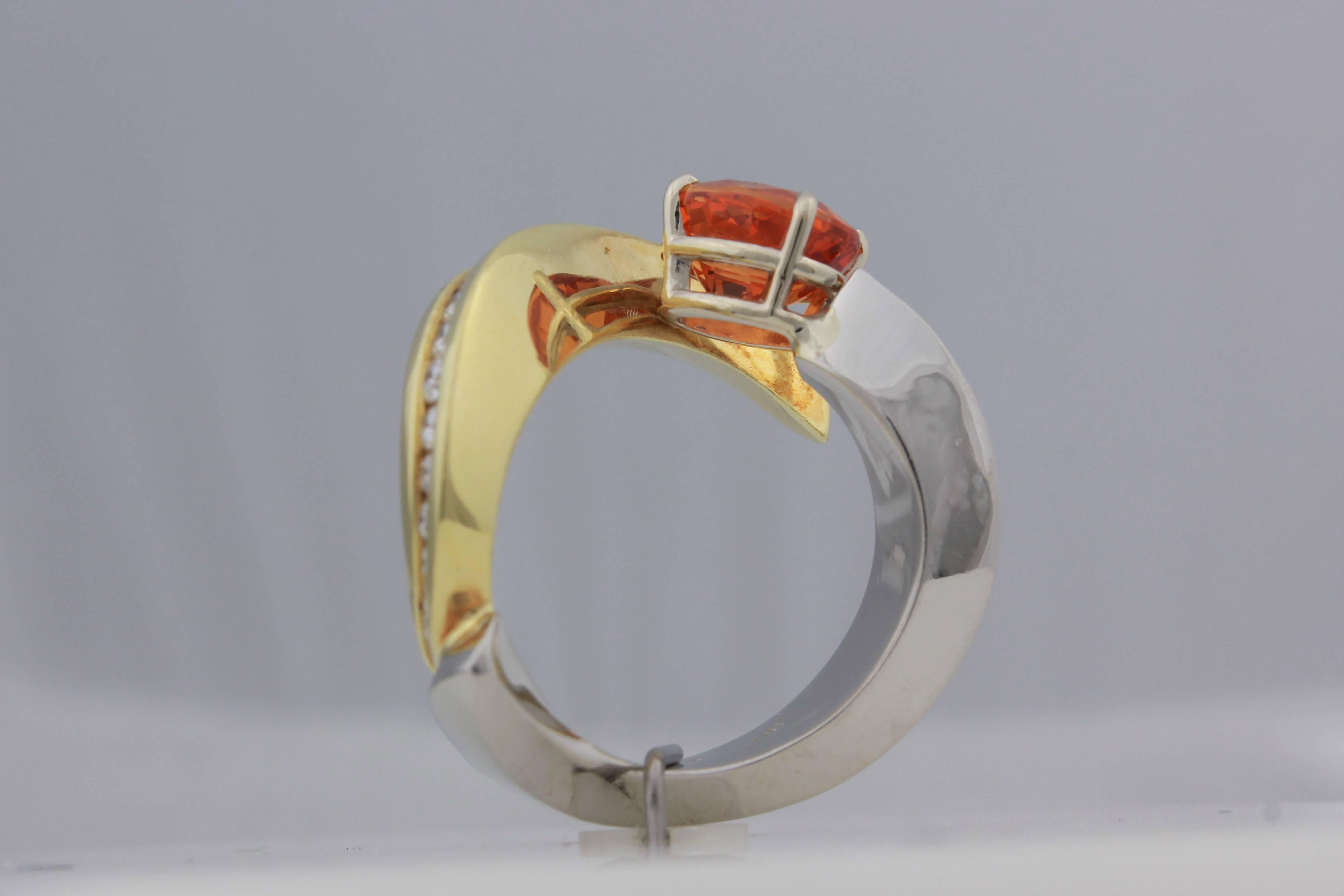 Modern Eddie Sakamoto Designed Spessartite Garnet And Diamond Ring Set In Plat/18ktYG  For Sale