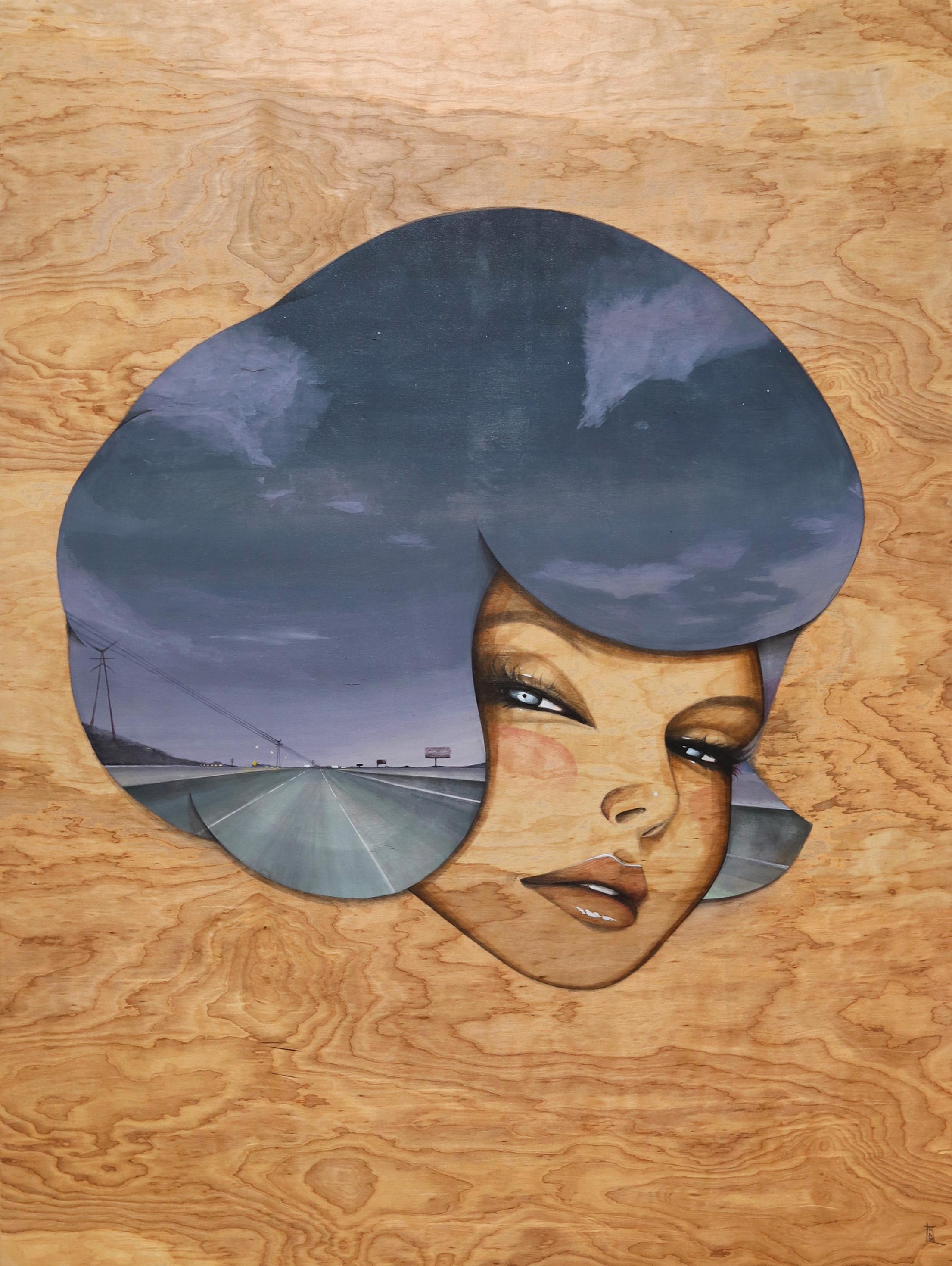 Del Amo - Figurative Surrealist Portrait Landscape Paintings on Exposed Wood