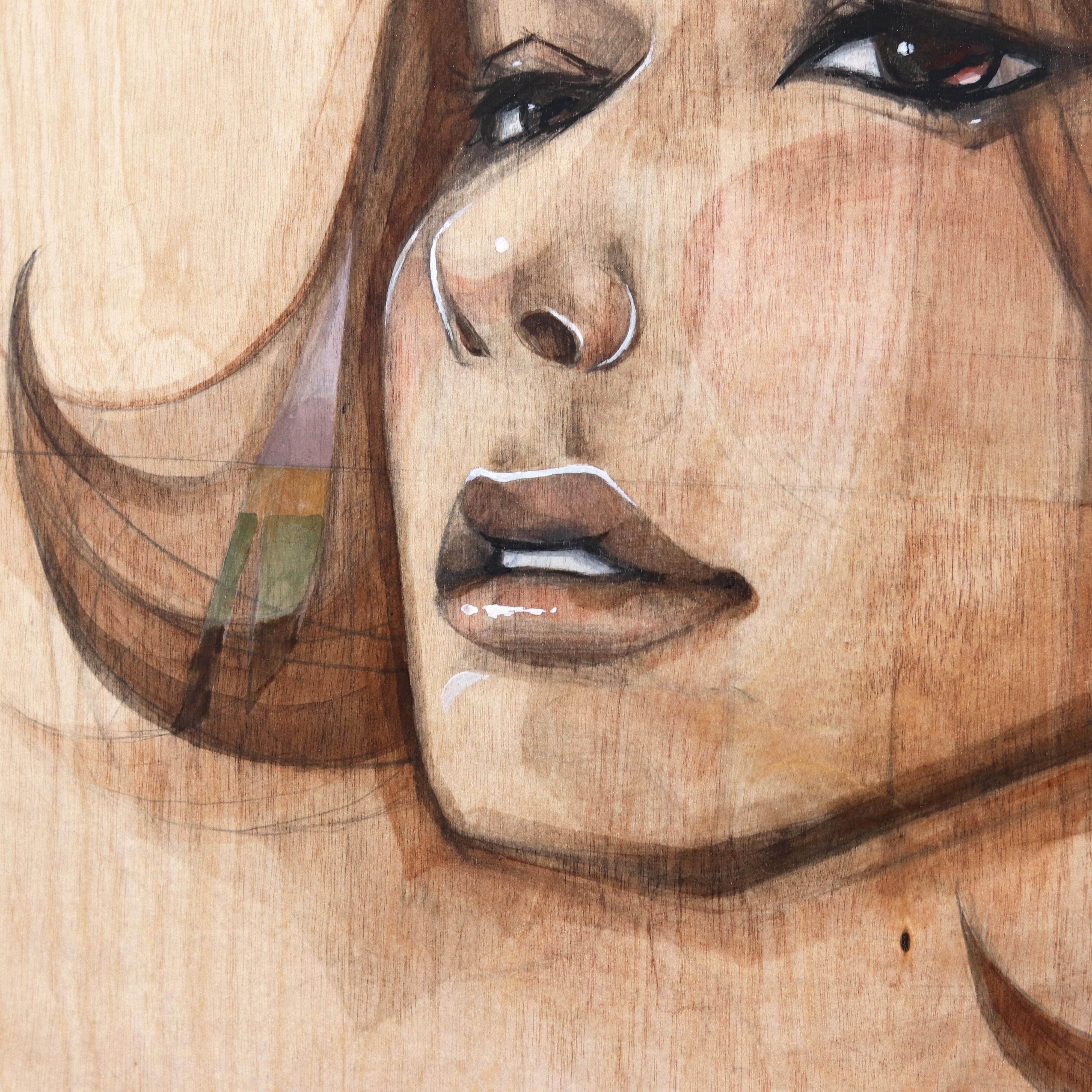 Eddy Lee’s figurative surrealist portrait paintings on exposed wood depict emotive sirens who evoke a sense of mystery and seductiveness. His original artworks combine geometric elements with innocent women portraits seeking to trigger emotions,